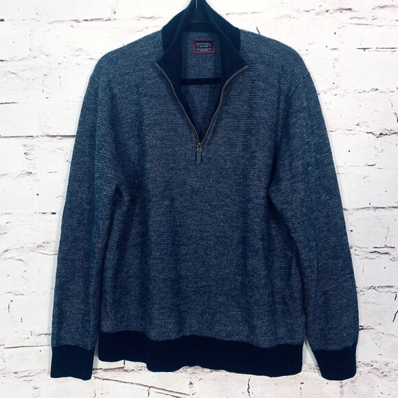 UNTUCKit Men’s XXL 100% Extrafine Merino Wool Quarter-Zip Sweater Navy Pullover - Picture 1 of 7